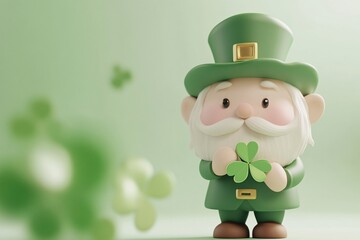 Cute Minimalist 3D Leprechaun Holding Shamrocks