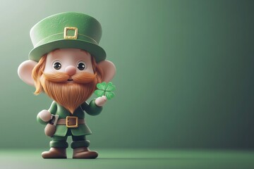 Cute Minimalist 3D Leprechaun Holding Clover