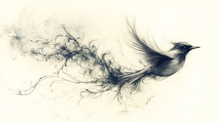 Fototapeta premium Elegant Bird in Flight Among Soft Clouds