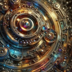 Obraz premium Abstract mechanical craters with shimmering holographic textures