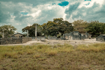 Fototapeta premium View of ruins made from Corol stones at Kaole Ruins - a 13th century trading post and German colonial fort in Bagamoyo, Tanzania 