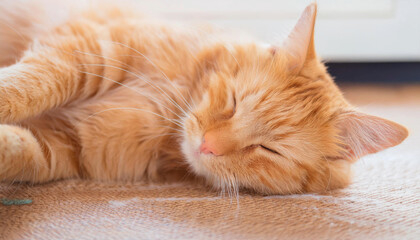 Close up Cute Ginger tabby cat as sleeping action.