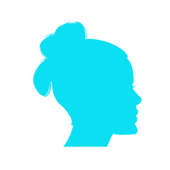 blue silhouette illustration of a woman's head seen from the side