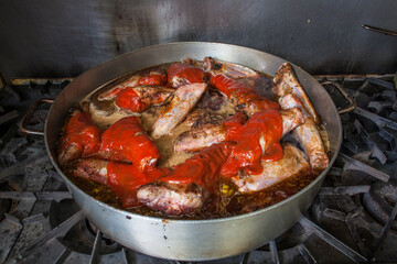 Spiced Lamb cooking in pot
