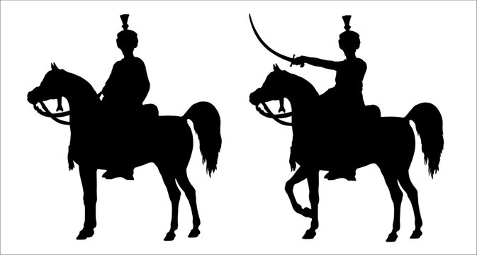 Vector drawing with the mounted Mamluk. Mounted soldier of the Napoleonic army.