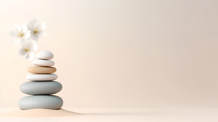 A serene Zen garden with Stones With Lines On sand--spa therapy--purity harmony and Balance for Meditation