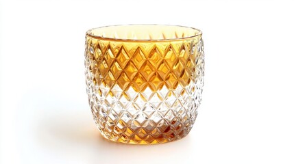 Elegant Glass Tumbler with Textured Patterns on White Background
