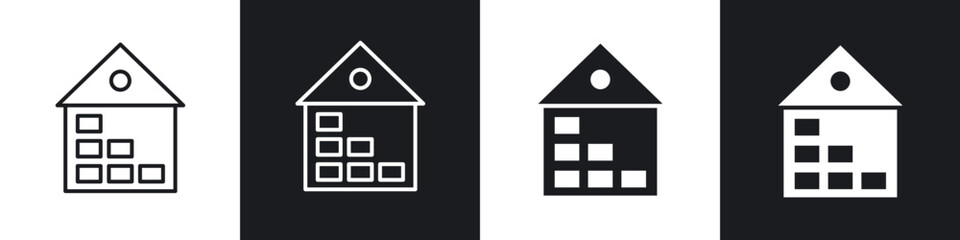 Warehouse outlined and solid icon vector collection.