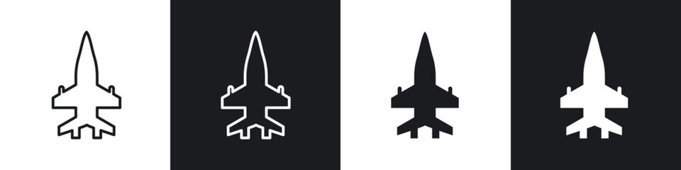 Military aircraft icon in thin outlined.
