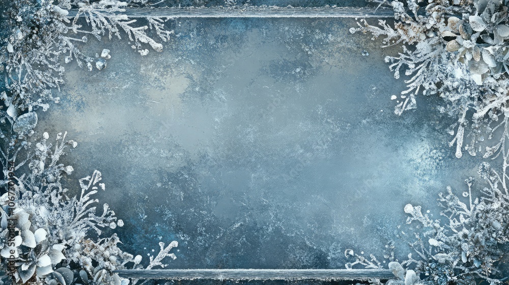 Fototapete frosted border with swirling ice crystals and soft snowflakes, creating a wintery frame with subtle 