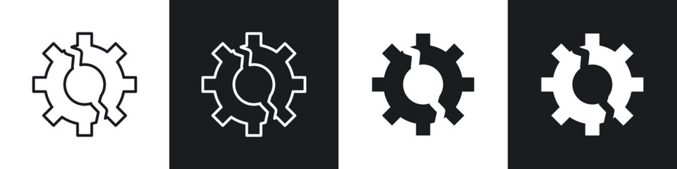 Broken gear icon in thin outlined.
