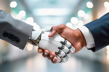 Human Hand Shaking with Robotic Hand in a Business Setting