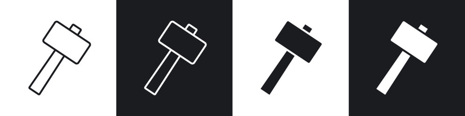 Wooden mallet icon in thin outlined.