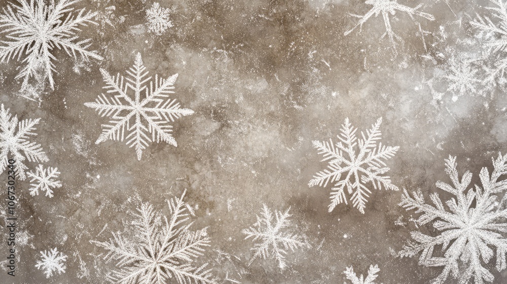 Fototapete overlapping frost lines creating snowflake and star shapes, shimmering in silver on a muted holiday 