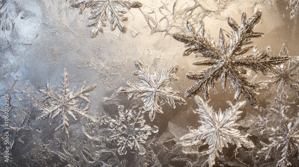Fototapete overlapping frost lines creating snowflake and star shapes, shimmering in silver on a muted holiday 