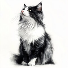 Obraz premium Majestic Norwegian Forest Cat in full view, showcasing its thick coat and robust physique against a pure white backdrop.