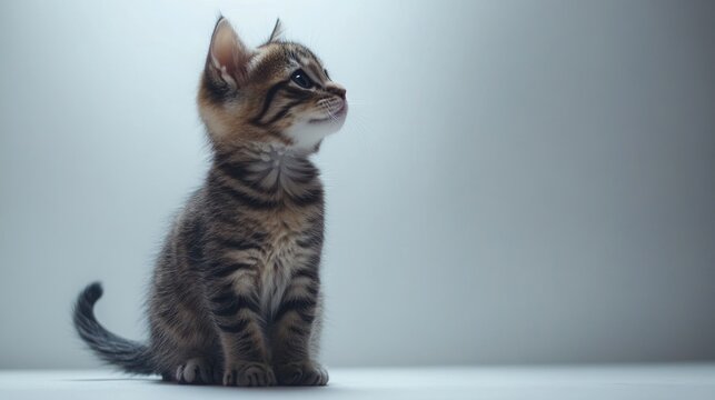 Pixiebob Cat Standing Gracefully with Bobbed Tail and Sturdy Build Against White Background, Ideal for Text Placement on Right Side