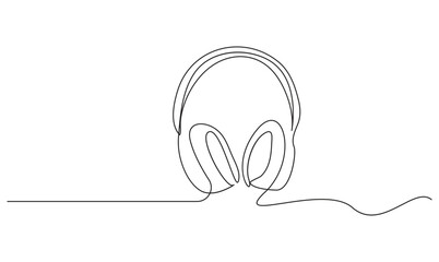 Vector one Continuous line drawing of headphones speaker headset gadget and earphones devices minimalist.