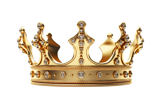 Gold crown with diamonds isolated on transparent or white background, png