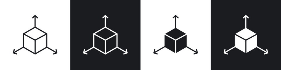 3D modeling icon in thin outlined.