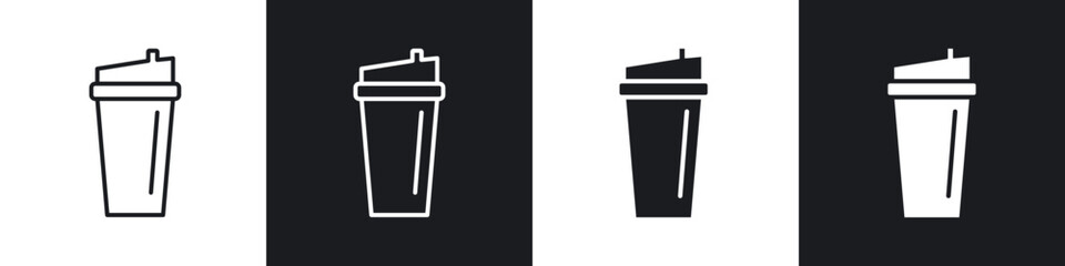 Protein shake outlined and solid icon vector collection.