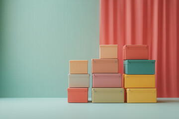 Colorful Storage Containers Stacked Aesthetically