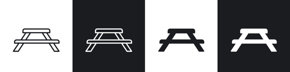 Camping table icon in thin outlined.