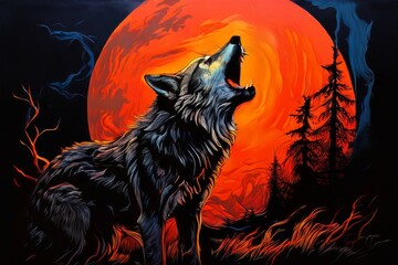 a wolf howling at the moon creative art masterpiece intricate de