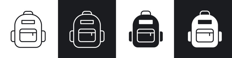 Backpack outlined and solid icon vector collection.