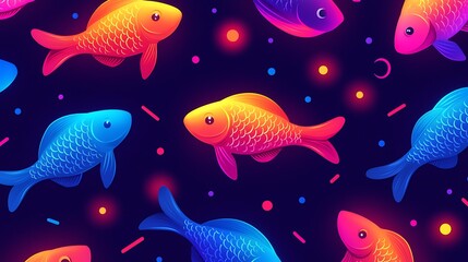 Fototapeta premium Colorful Neon Fish Pattern for Art and Design