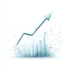 Stock Market Growth Arrow, minimalist flat design, bright blue graph indicating success, isolated on white background, clear upward trend
