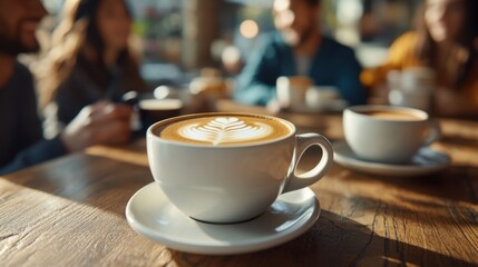 Cozy Coffee Moment in Sunlit Cafe - Perfect for Social Gatherings and Relaxation Concepts. Generative ai