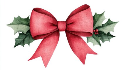 Cheerful Christmas Bow with Holly Decoration