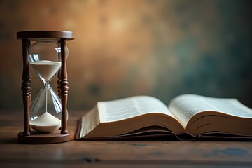  An image of an hourglass next to an open Bible. The hourglass symbolizes the limited time we have in life, while the Bible symbolizes guidance and wisdom.