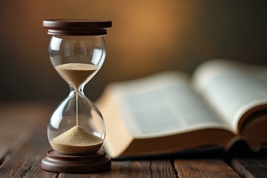  An image of an hourglass next to an open Bible. The hourglass symbolizes the limited time we have in life, while the Bible symbolizes guidance and wisdom.