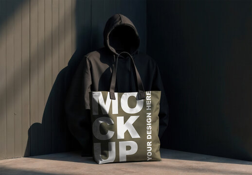 Urban Hoodie and Tote Bag Mockup with Dark Background