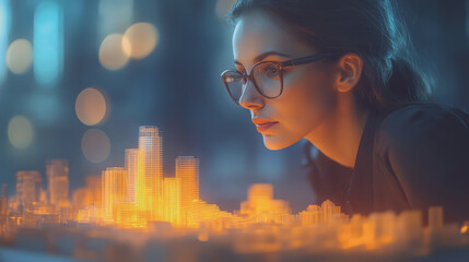 Businesswoman Analyzing Architectural Model Design