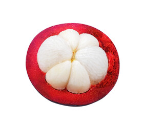 Half mangosteen fruit isolated on white background.