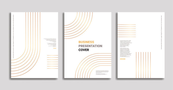 Business Presentation Cover with minimal design for corporate branding. Clean lines and geometric patterns with orange accents and white space. A4 format for brochures and reports