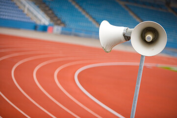 Megaphone on a running track