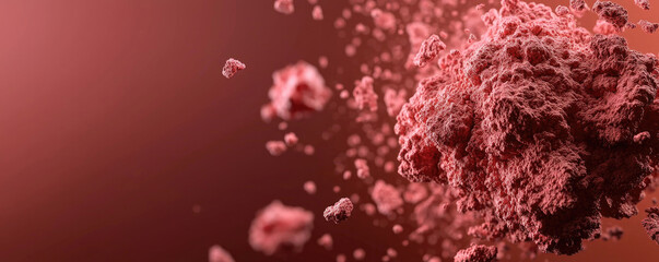 Obraz premium A close-up view of a vibrant, textured particle cloud against a gradient background, creating a dynamic and abstract visual effect.