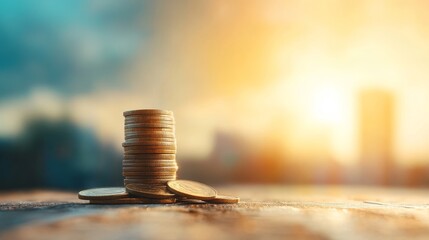 Wealth Tower, coins ascending in a skyscraper formation, symbolizing growth and prosperity through wise investments