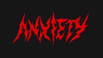 Anxiety typography design captures a dark, intense mood with sharp, jagged lettering in bold red against a black background
