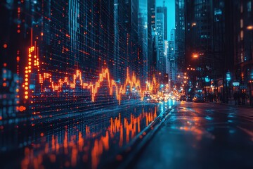 Stock market growth graph, stock chart with upward arrows and blue background, financial concept illustration, business success and growth theme