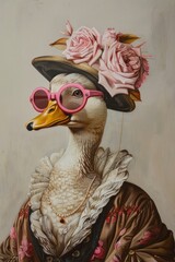 Elegant duck with vintage accessories