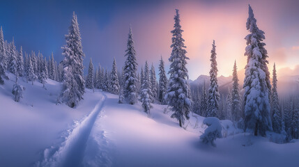 Fototapeta premium Snow filled landscape and trees