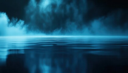 Fototapeta premium Fogcovered lake with blank space on water surface, serene, nature graphic, ethereal scene