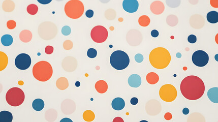 A colorful pattern of small circles is displayed on a white background. The circles are of various sizes and colors, creating a playful and vibrant atmosphere. Concept of fun and creativity