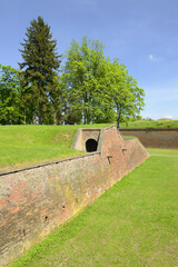 Main defensive wall, fortress town Josefov near Jaromer. Circumference of fortress skired around a 30 metres wide ditch. It is a large historic defence complex of 18th-century military architecture