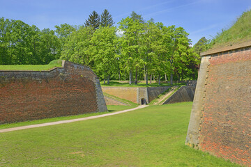 Main defensive wall, fortress town Josefov near Jaromer. Circumference of fortress skired around a 30 metres wide ditch. It is a large historic defence complex of 18th-century military architecture